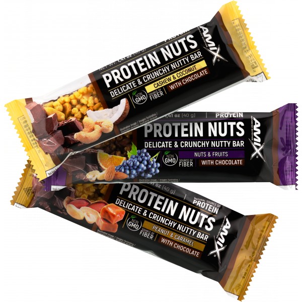Protein Nuts Bar - 25x 40 g, arašídy-karamel 3 ořechy-ovoce