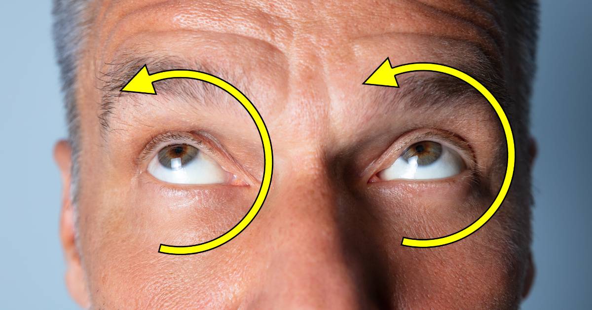 Cvičení okohybných svalů: 4 Účinné cviky pro zlepšení zraku 1 a man demonstrating eye exercises with circular hand motions near each eye for relieving zraková únava and posilovani ocních svalů
