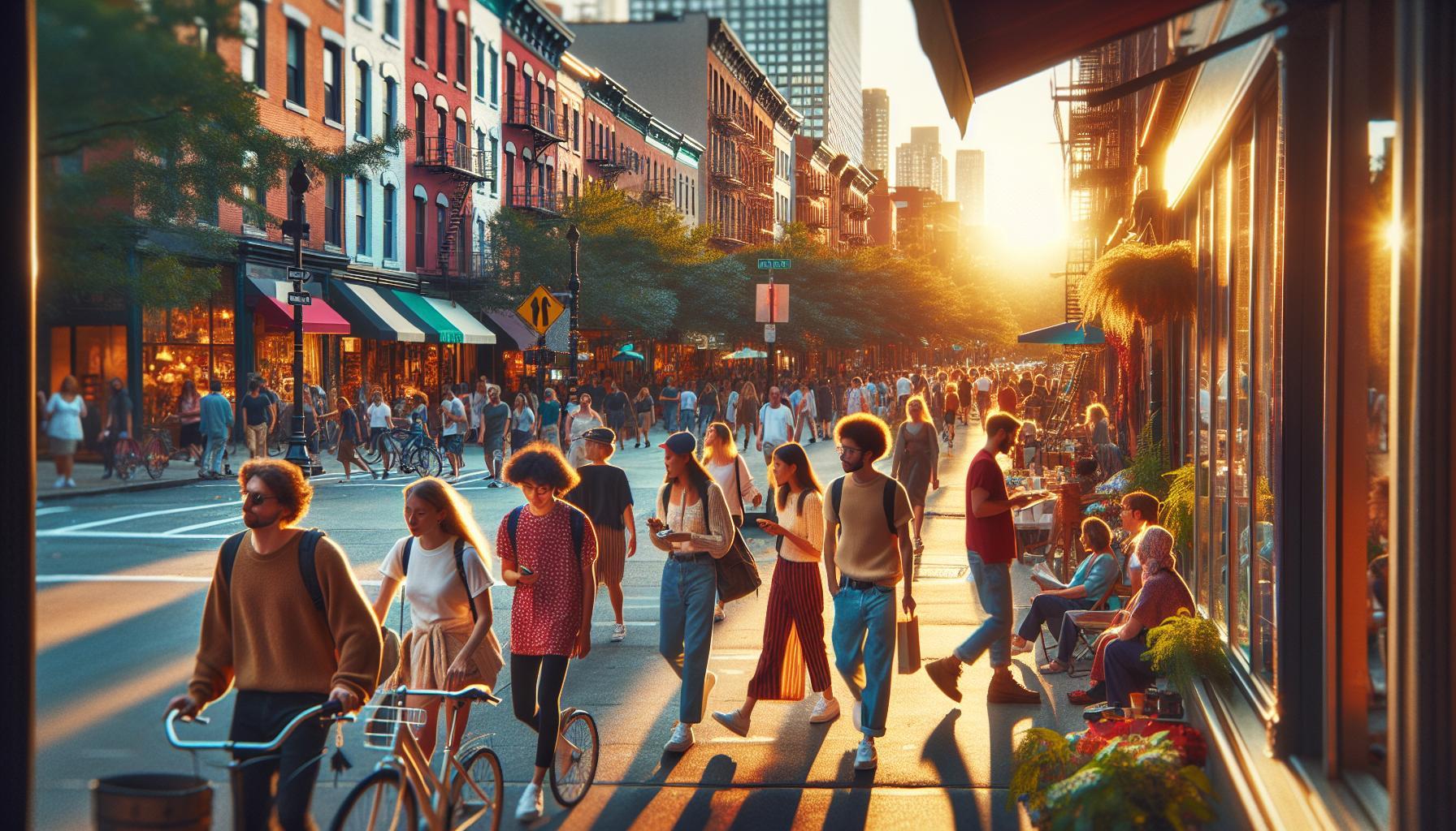 Babské Rady Na Molice: Jak Se Jich Zbavit Za 24 Hodin 8 a bustling urban street scene with pedestrians, cyclists, and outdoor café seating during sunset