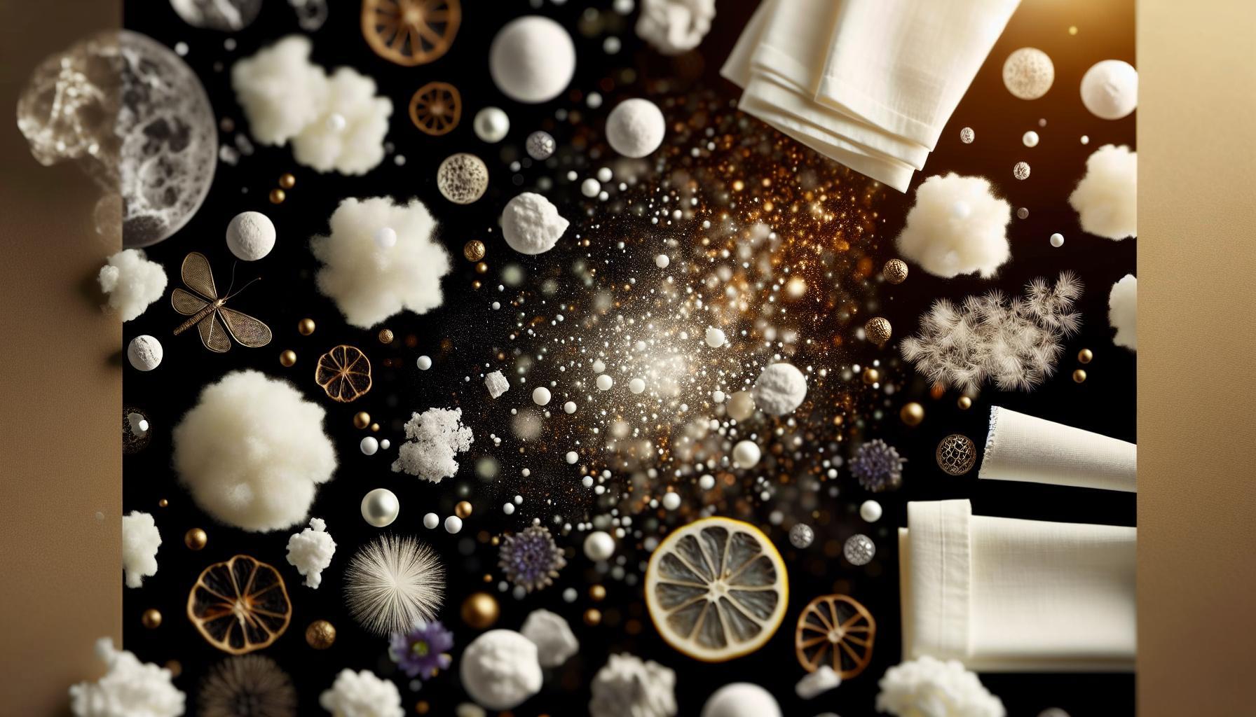 a whimsical, cosmic-themed fabric pattern featuring celestial elements like stars, moons, and galaxies, evoking natural, sparkling cleanliness for péče o prádlo.